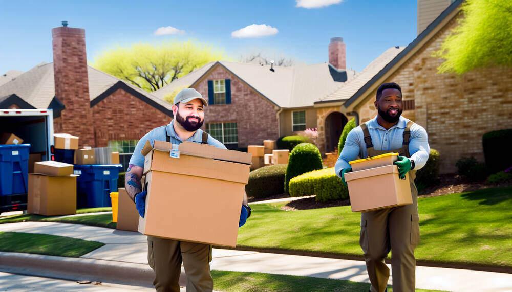 Two Movers Carrying Boxes During A Local Move In Irving, TX