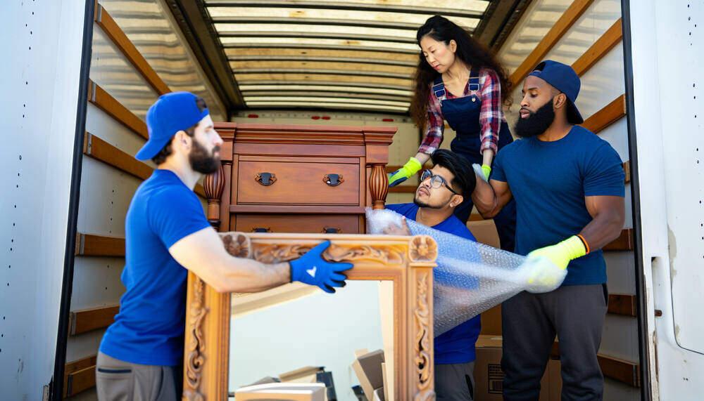 Professional Movers Carefully Loading Furniture Into A Truck In Irving, TX